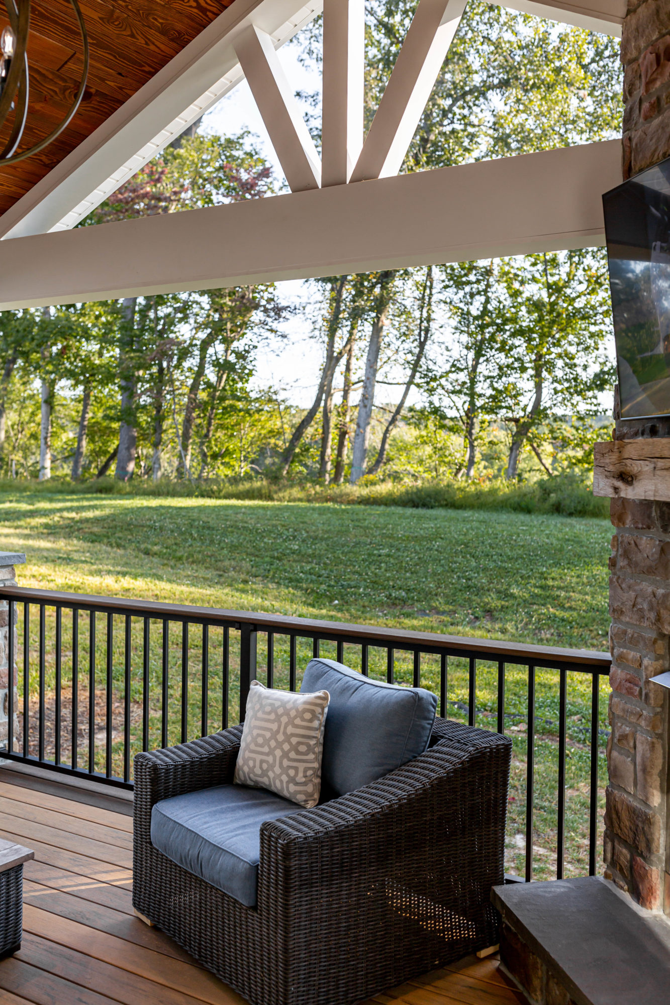 Composite deck with fireplace