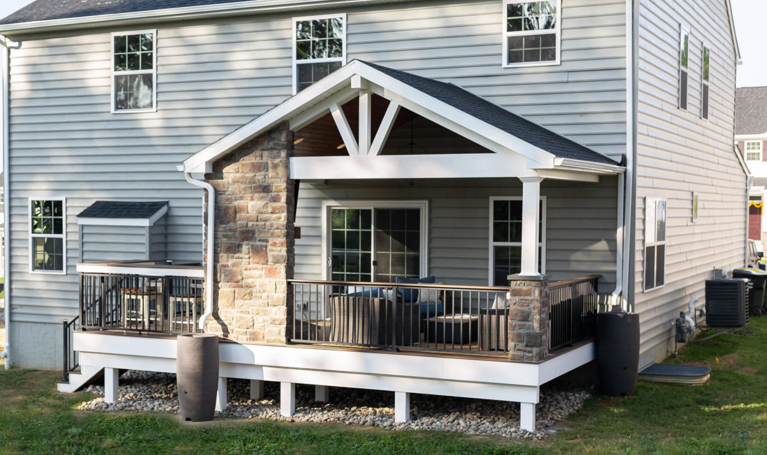 Composite deck with fireplace