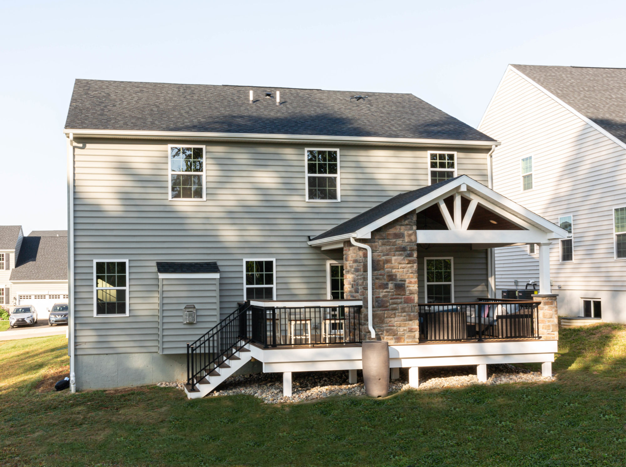 Composite deck with fireplace