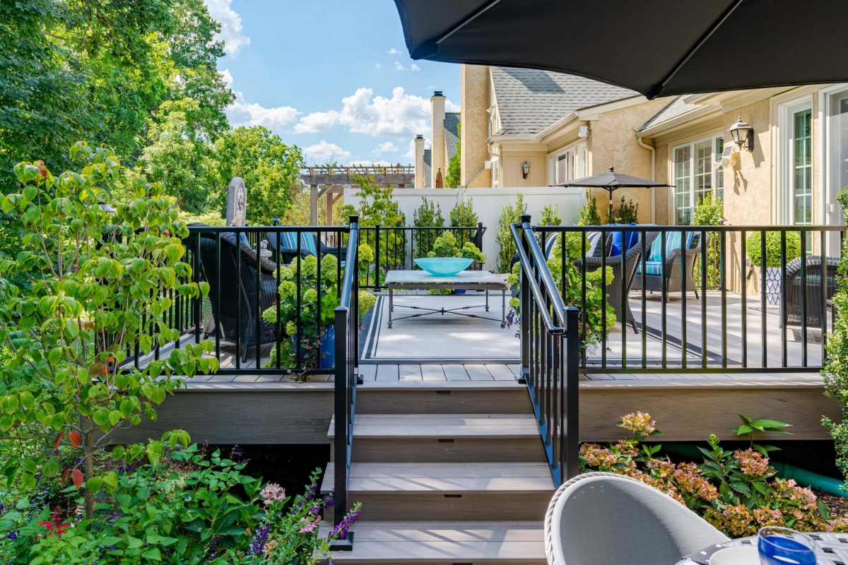 black aluminum railing off deck stairs