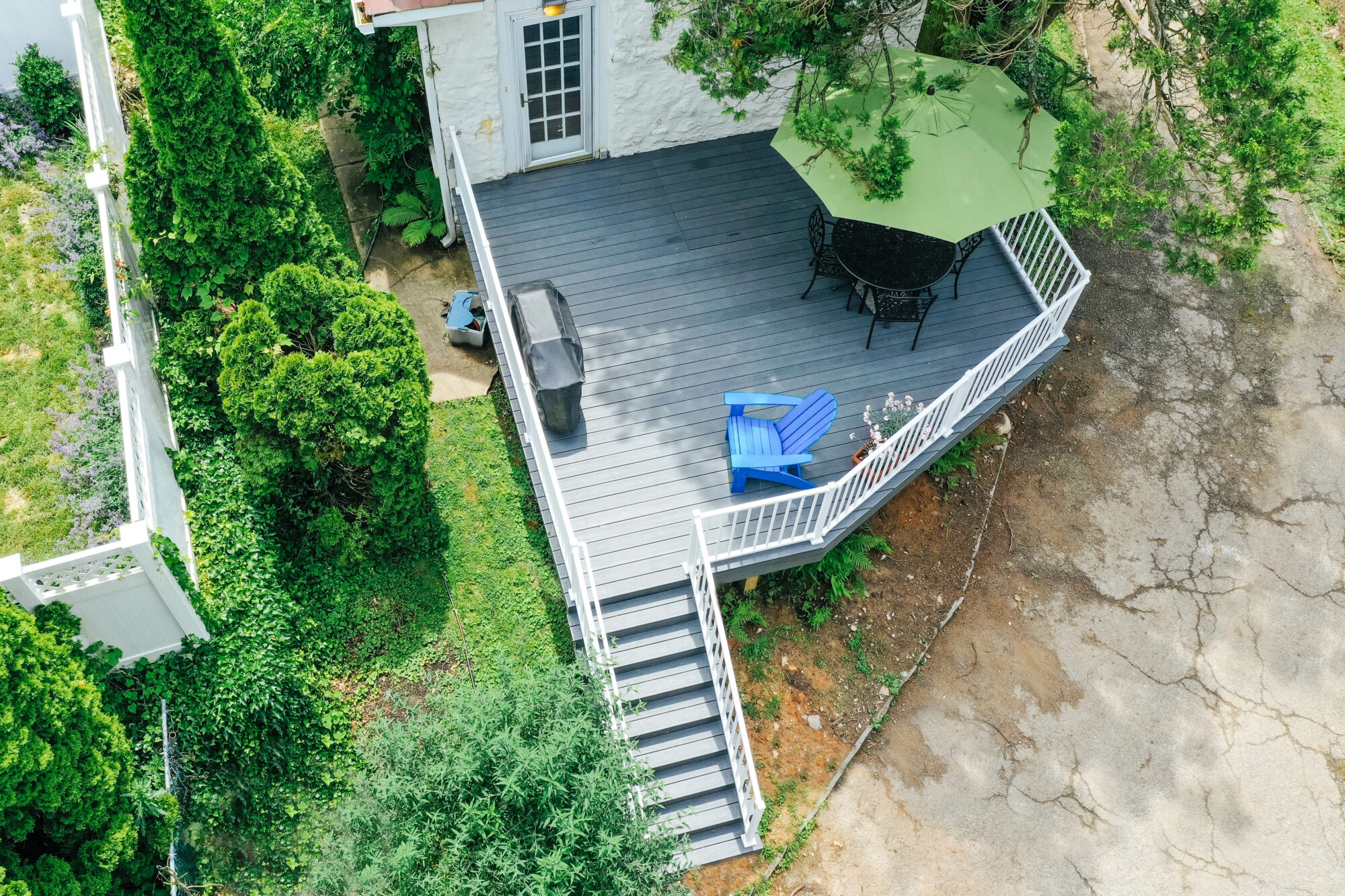 TimberTech Deck with white aluminum railing