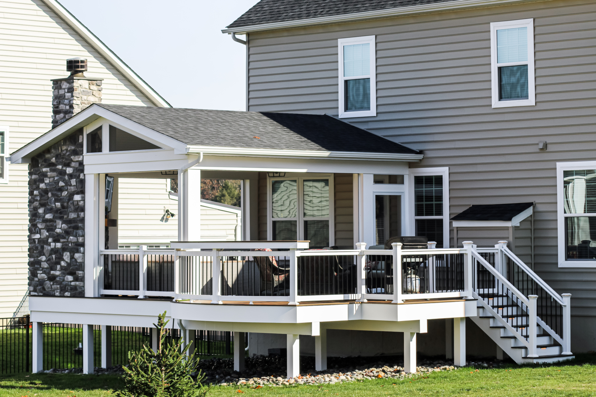 Composite deck with fireplace