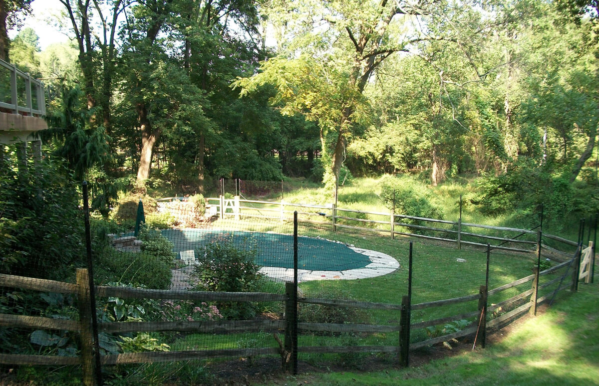 black deer fence around pool