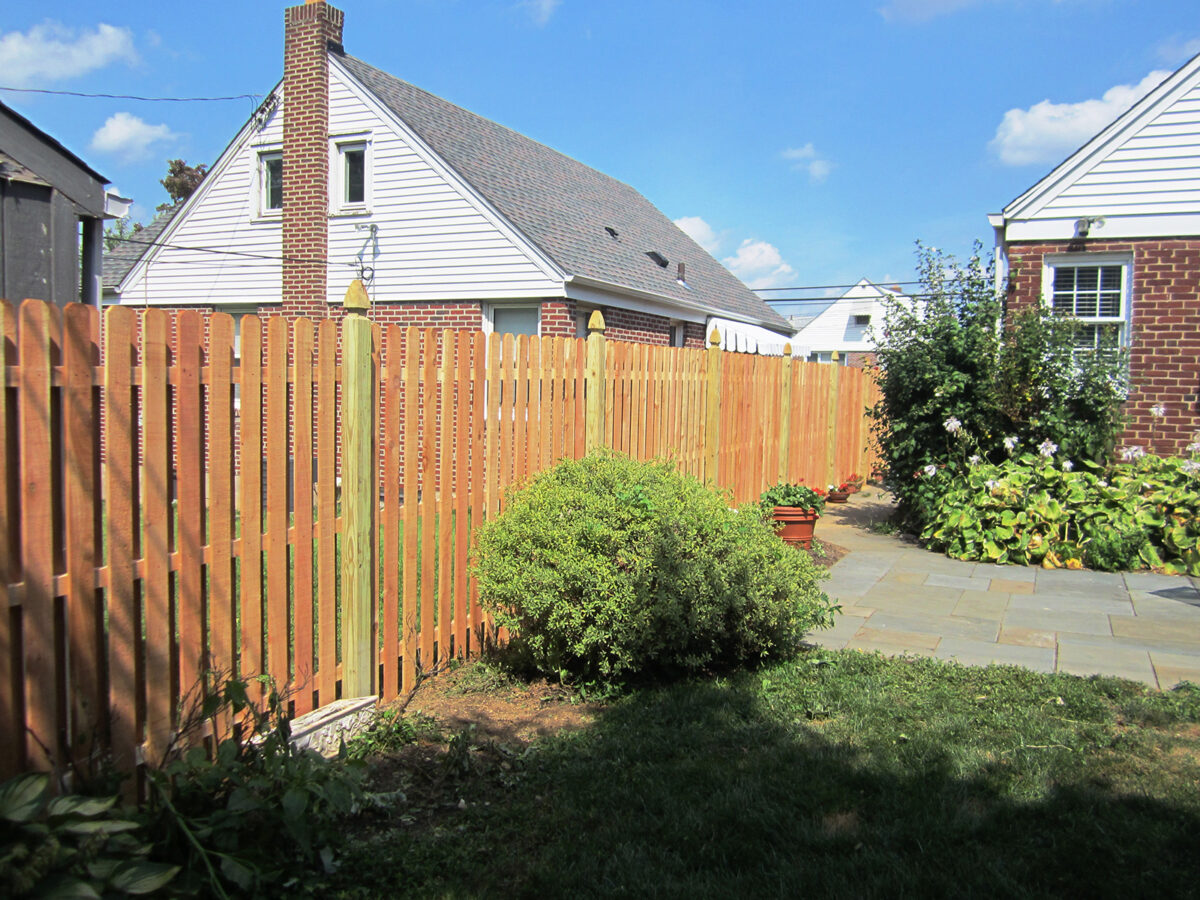 shadowbox fence with french gothic posts