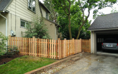 wood picket fence around yard