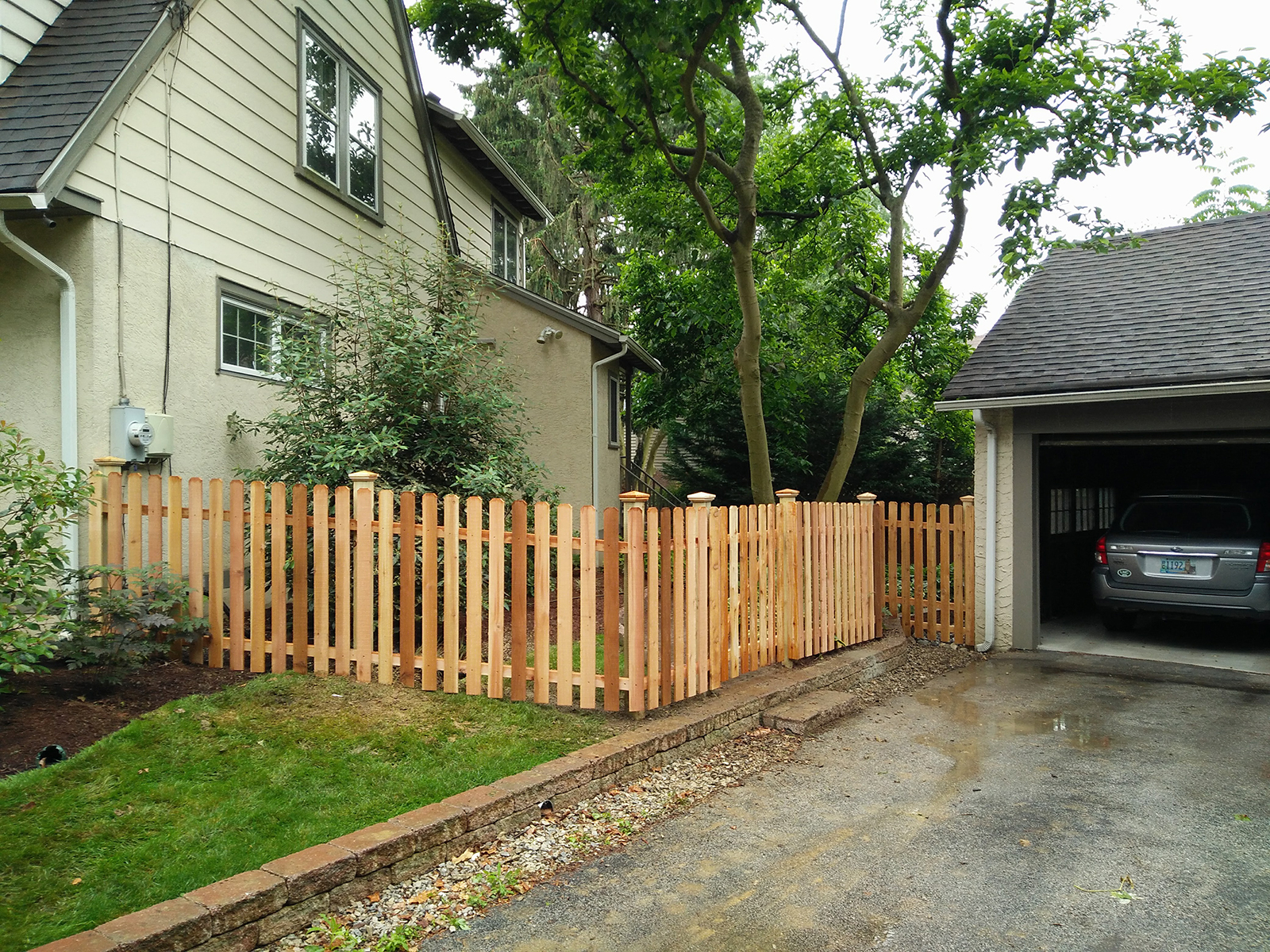 wood picket fence around yard