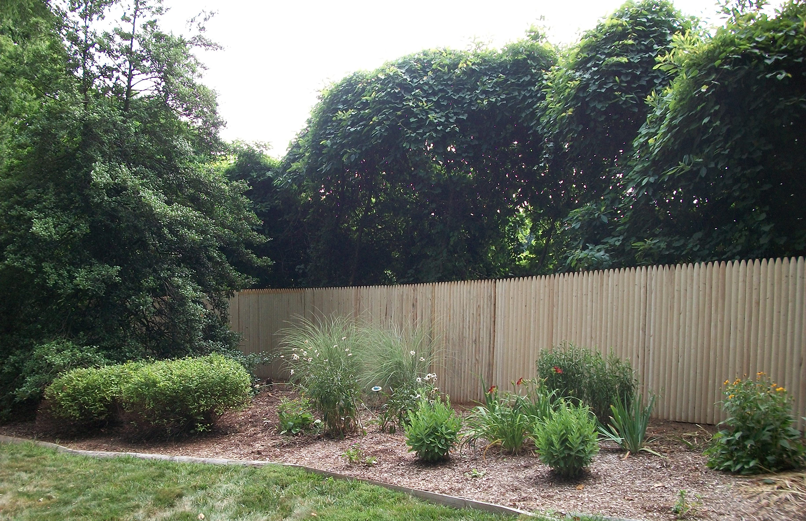Stockade fence in yard