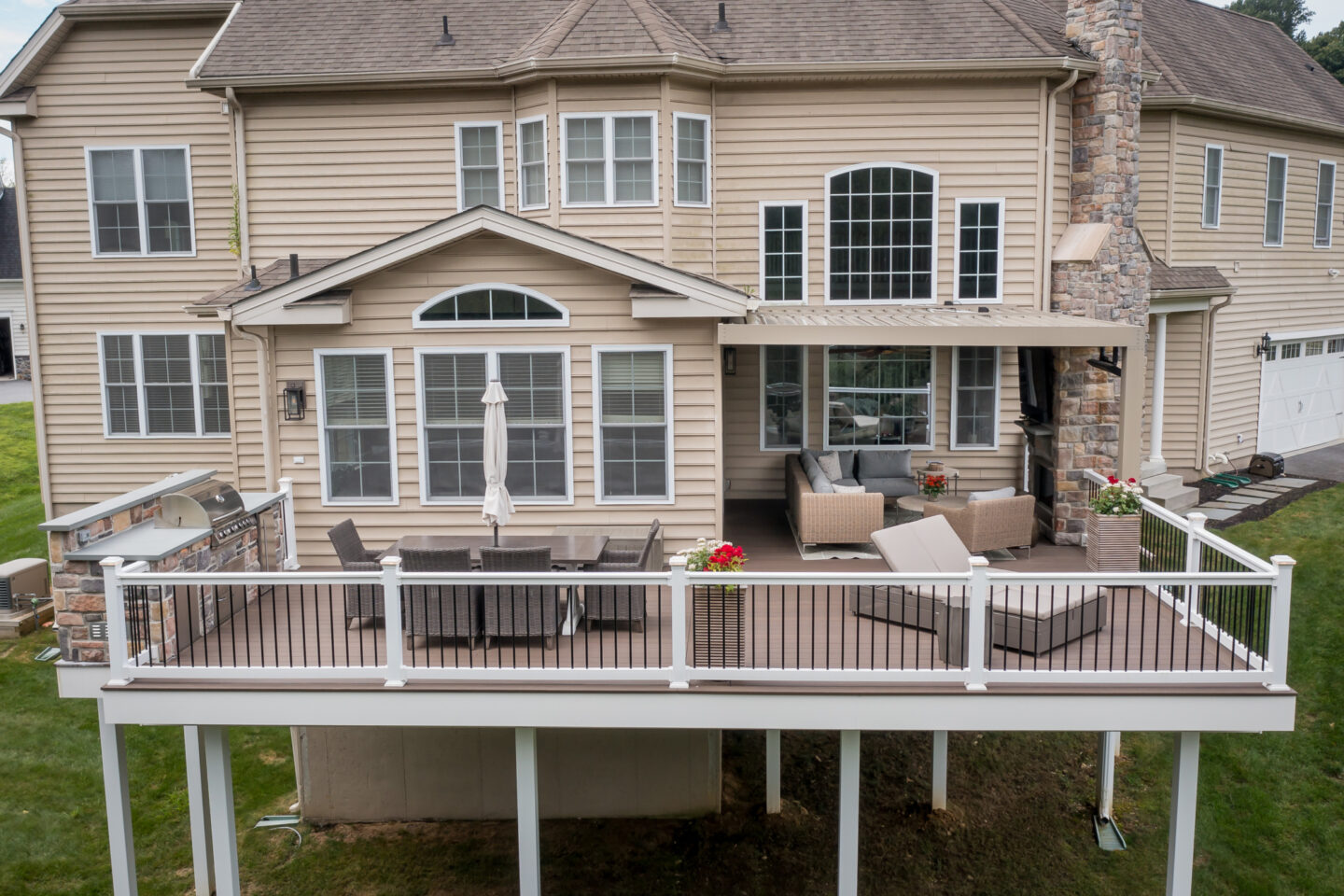 Integrous Fences and Decks - TimberTech Decking - American Walnut - Equinox Louvered Roof - Outdoor Kitchen