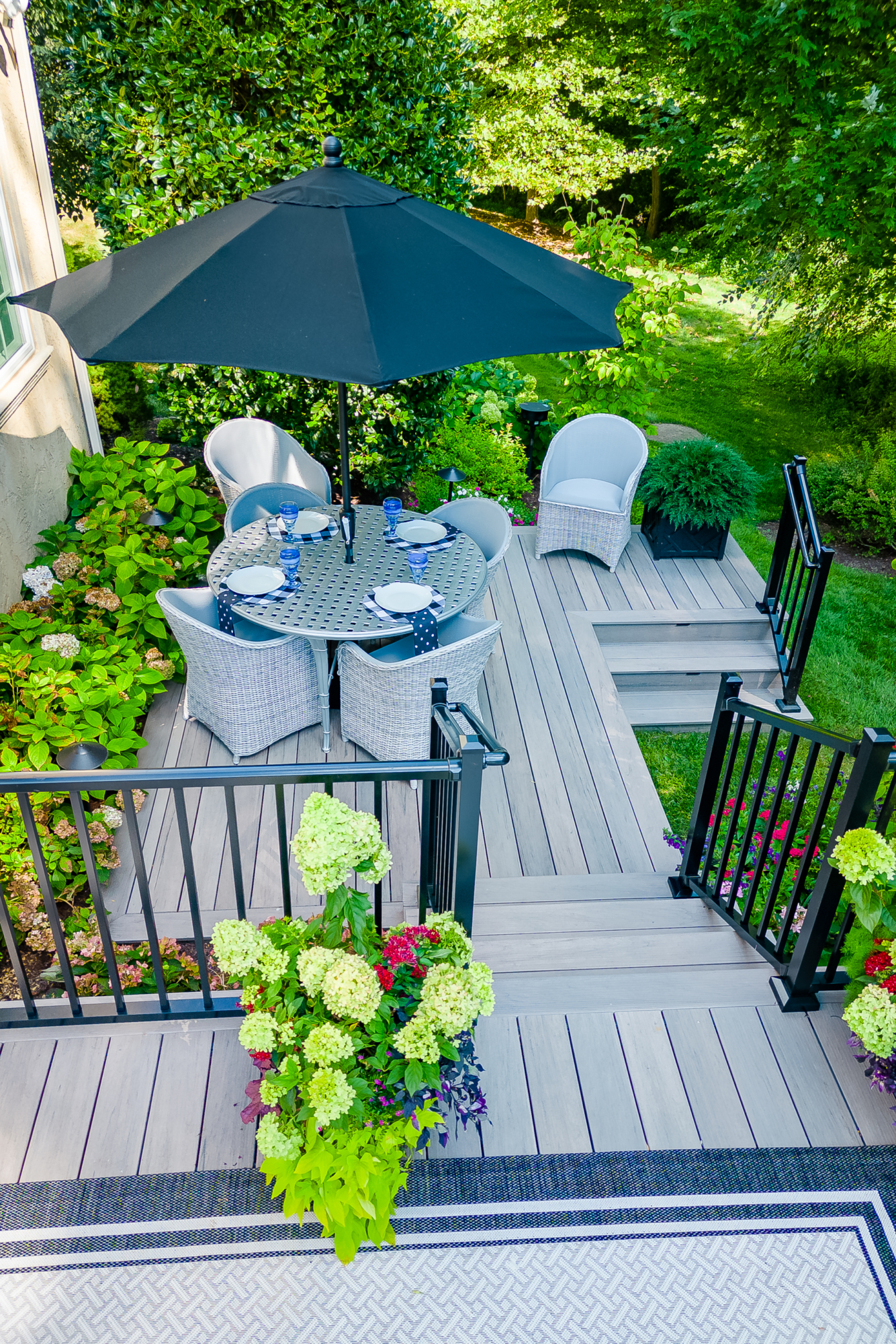 image of a timbertech deck with westbury railing built by integrous fences and decks
