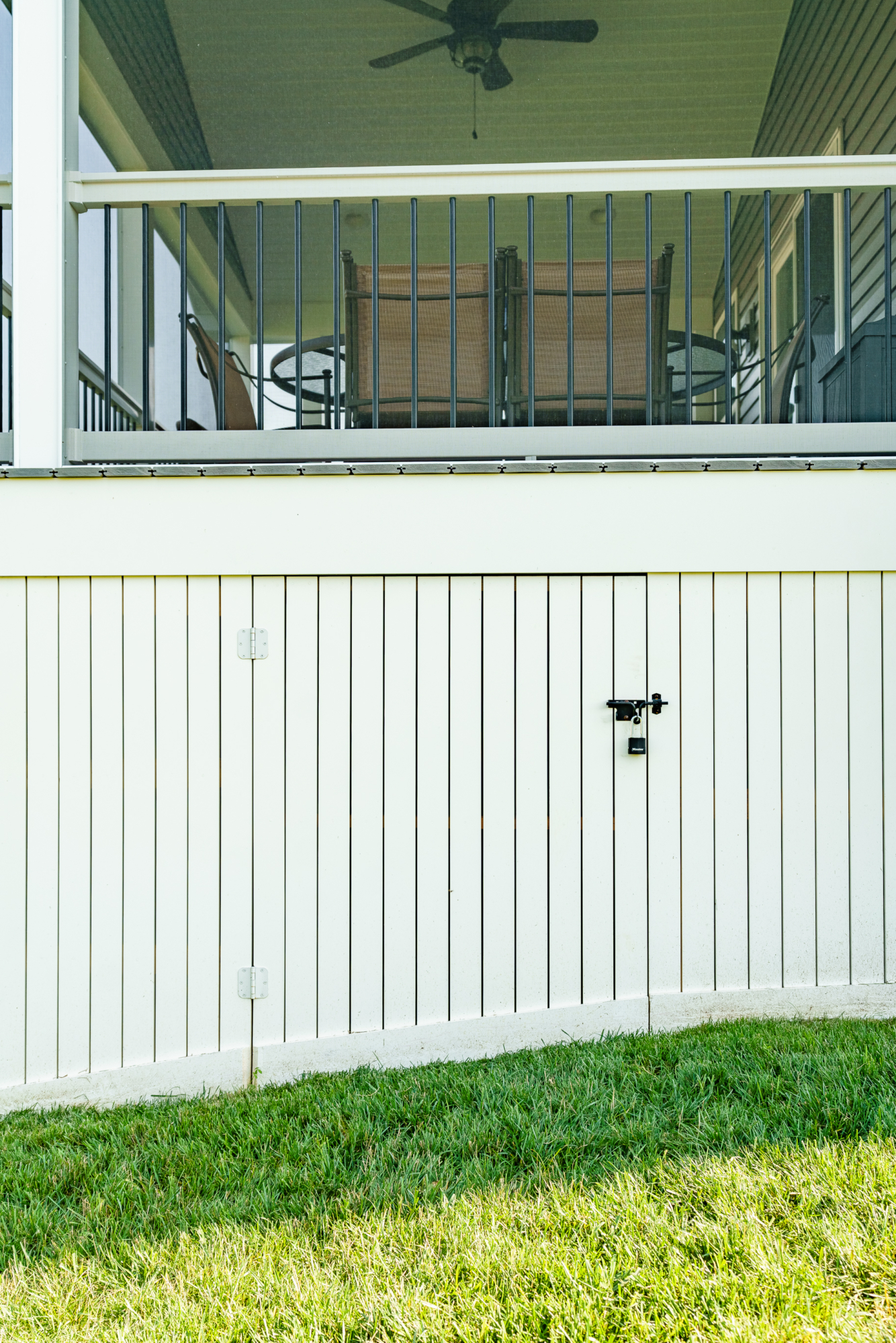 image of vynl deck skirting creating a underdeck storage area built by integrous fences and decks